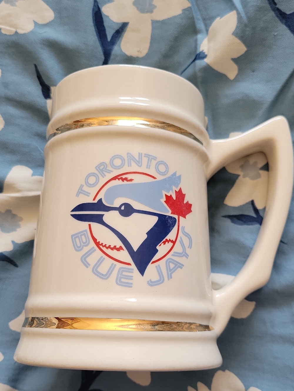 Toronto Blue Jays White Ceramic Stein with Gold Trim